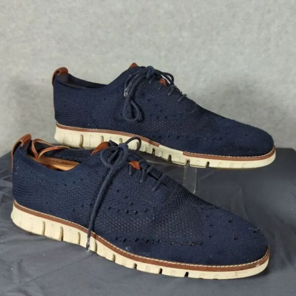 Cole Haan Zerogrand Stitchlite‎ Wingtip Oxford Shoes Marine Blue C24947 Men's 11